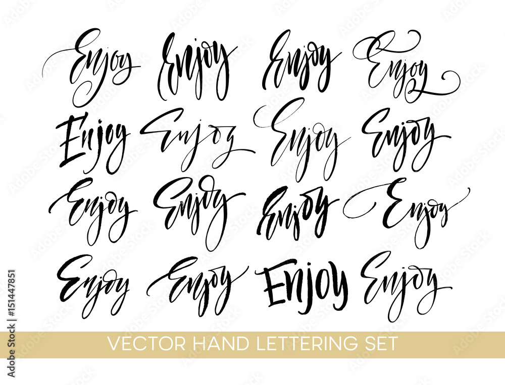 Enjoy handwriting calligraphy set. Hand drawing lettering. Vector ...