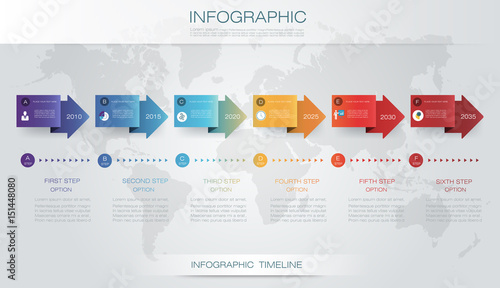 Vector infographics timeline design template with 3D paper label and graph 6 steps options. For workflow layout diagram, infograph business, infographic, flowchart, process diagram, time line, chart
