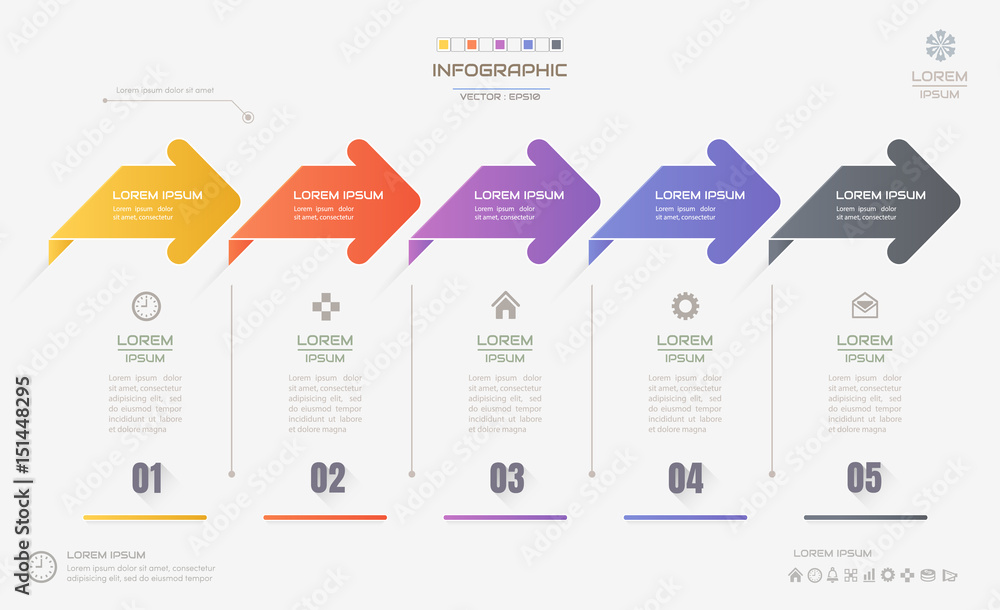 Infographics design template with icons, process diagram, vector eps10 illustration - obrazy, fototapety, plakaty 