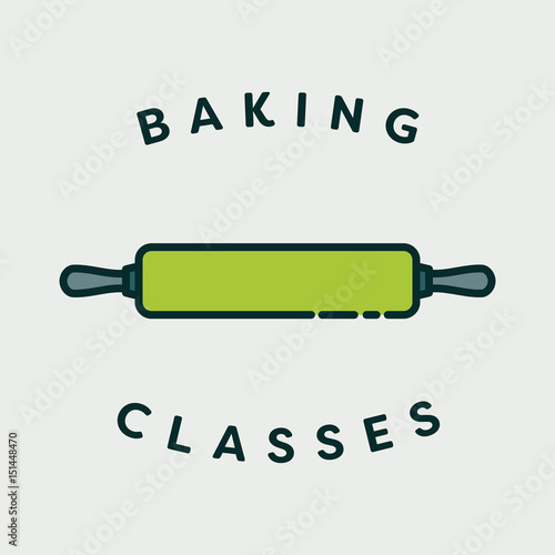 Vector image of rolling pin with text baking classes against white background 