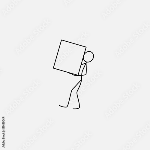 Cartoon icon of sketch stick figure in cute miniature scenes.