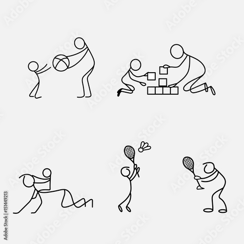 Cartoon icon sport of sketch little people in cute miniature scenes.