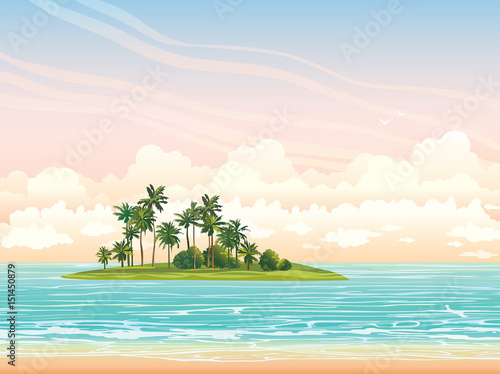 Coconat island and sea. Tropical seascape.