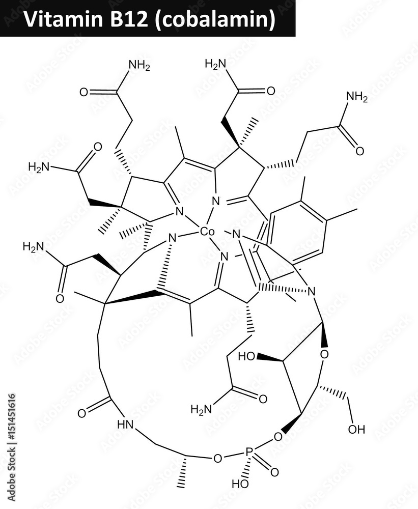 Obraz premium Molecular structure of cobalamin (vitamin B12)