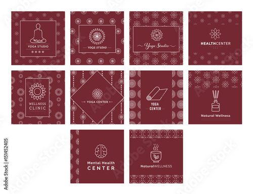 Vector icon set of various yoga and fitness centers