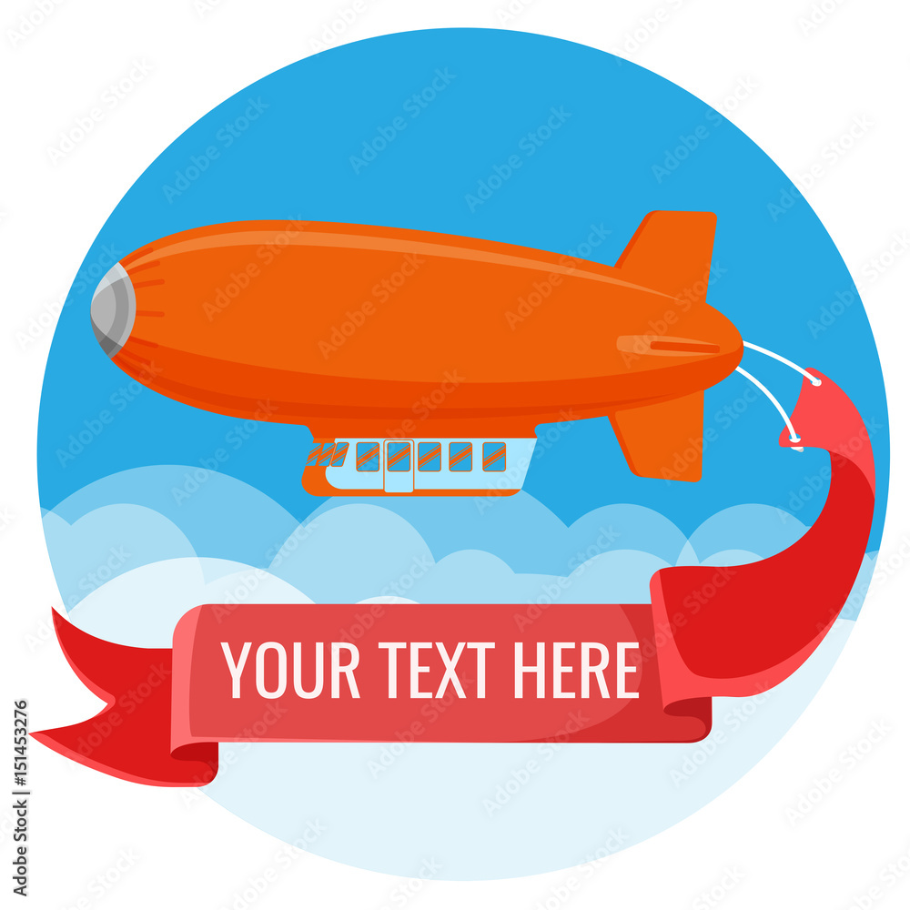 Fototapeta premium Advertising blimp in sky with clouds vector illustration isolated on white.