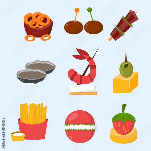 Various meat fish cheese banquet snacks on banquet platter canape snacks appetizer delicious vector.