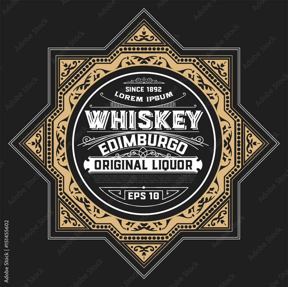 Whiskey label with old frames. Vector layered Whiskey label with old frames. Vector layered