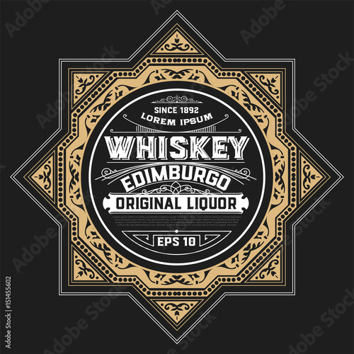 Whiskey label with old frames. Vector layered