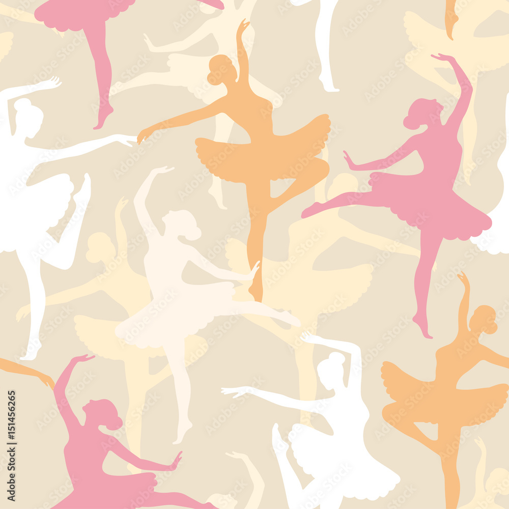 Fototapeta premium Seamless vector pattern from silhouettes of dancing ballerinas