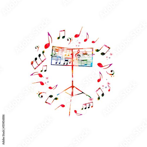 Music background with music stand. Colorful music stand with music notes isolated vector illustration