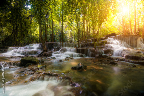 Huay Mae Kamin Waterfall, beautiful waterfall in rainforest, Kanchanaburi province, Thailand