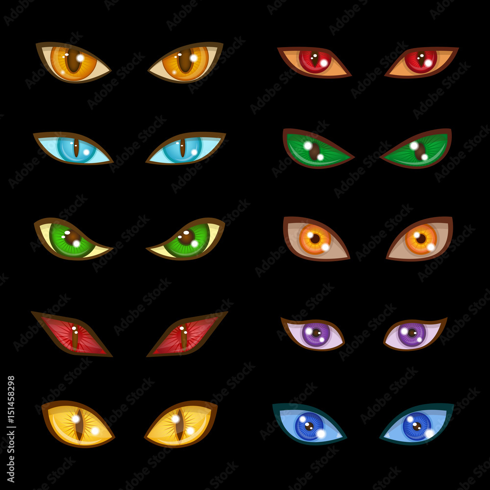 Danger animal monster evil glow eyes expressions on dark black background vector illustration