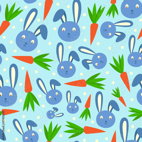 Happy adorable rabbit cartoon character face head cheerful mammal and carrot ...
