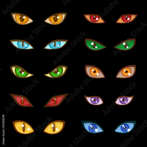 Danger animal monster evil glow eyes expressions on dark black background vector illustration