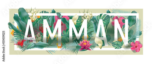 vector floral framed typographic AMMAN city artwork