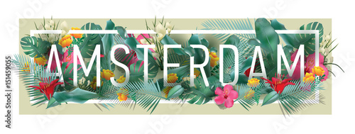 vector floral framed typographic AMSTERDAM city artwork