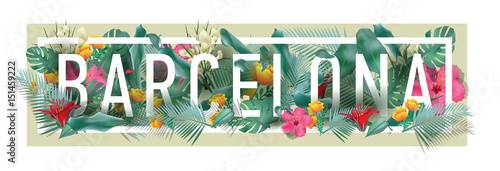 vector floral framed typographic BARCELONA city artwork