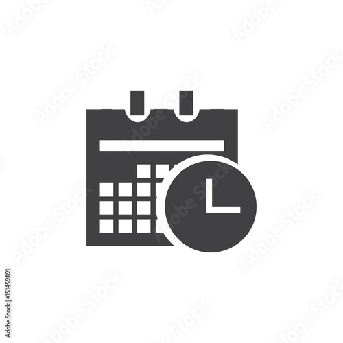Date and time icon in black on a white background. Vector illustration