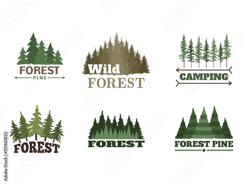 Tree outdoor travel green silhouette forest badge coniferous natural logo bad...