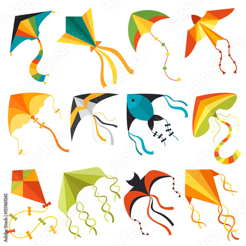 Flying kite wind fun toy fly solated joy vector illustration
