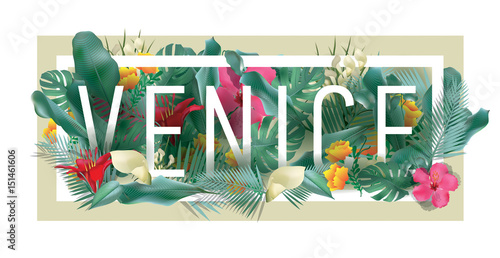 vector floral framed typographic VENICE city artwork