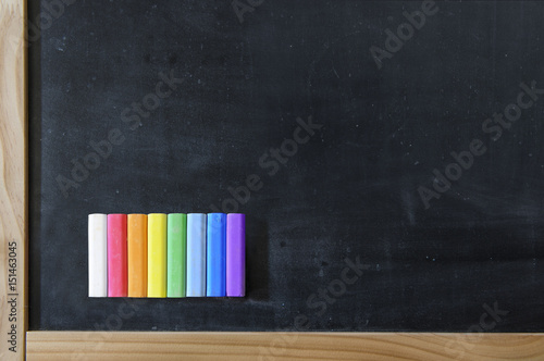 School board with a set of colored crayons.