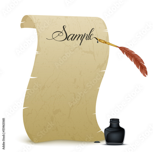 Ancient parchment with feather and inkwell