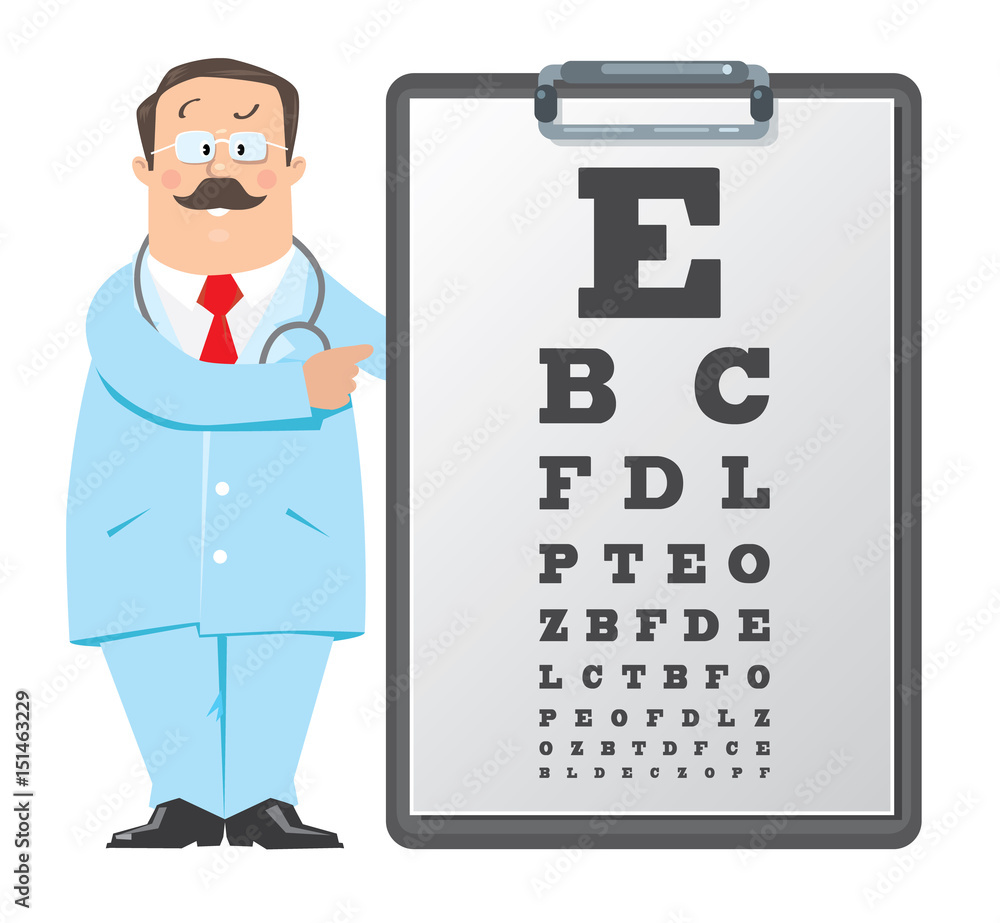Optician doctor with Snellen eye chart. Doctor