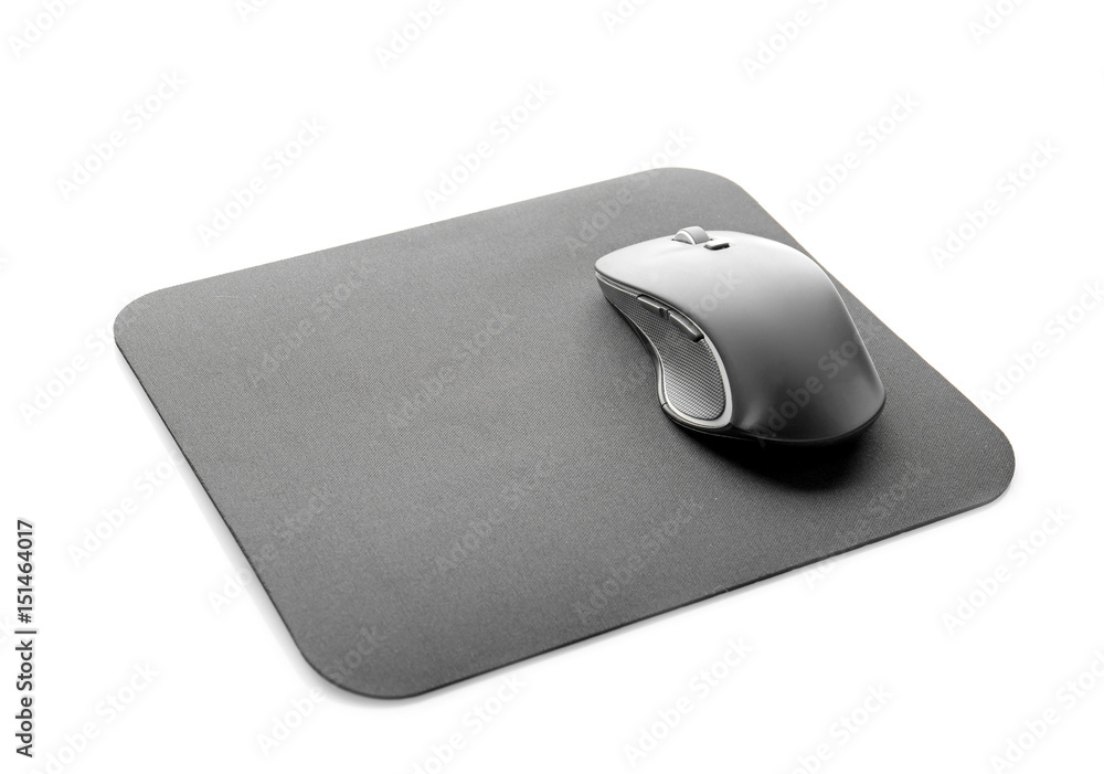Modern wireless mouse and pad on white background Modern wireless mouse and pad on white background