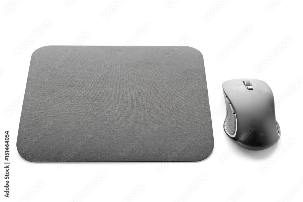 Modern wireless mouse and pad on white background Modern wireless mouse and pad on white background