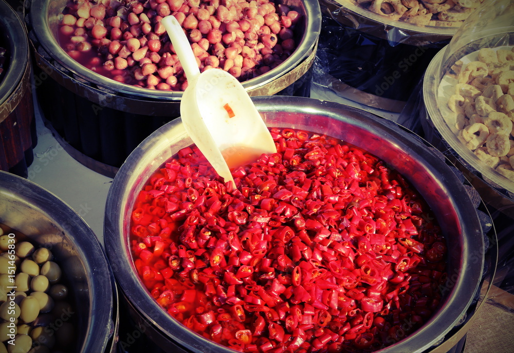 product of lands of southern Italy with fruits and red peppers w product of lands of southern Italy with fruits and red peppers w