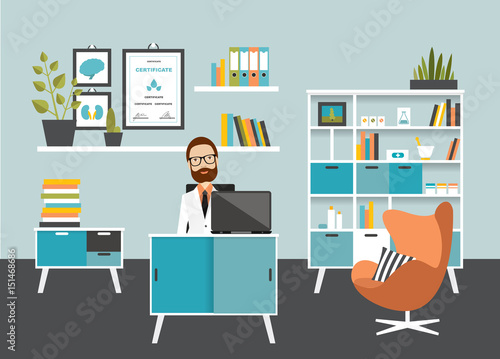 Doctor office workplace. Flat vector illustration.