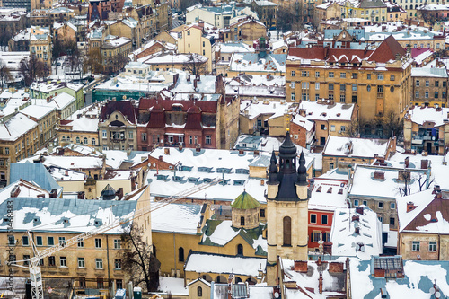 Winter panorama view from the Town Hall in Lviv, Ukraine.