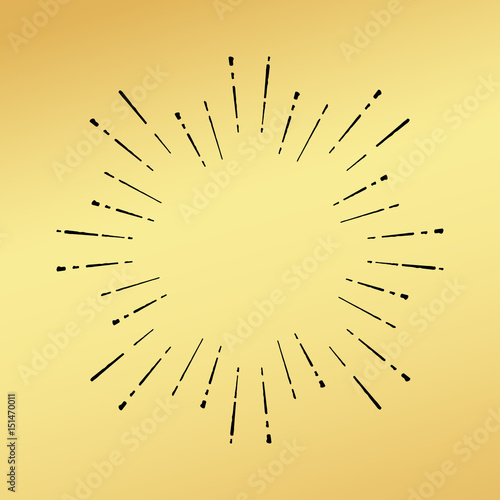 Sun burst vintage hand drawn hipster gold logo ray explode