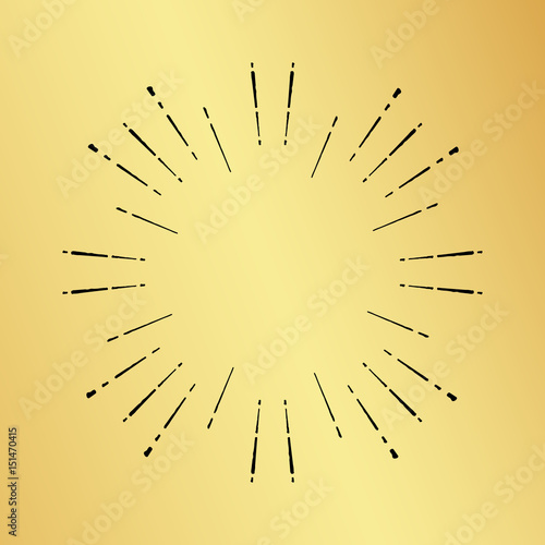 Sun burst vintage hand drawn hipster gold logo ray explode