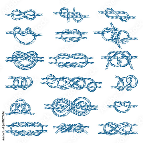 Sea boat knots vector set illustration isolated on white