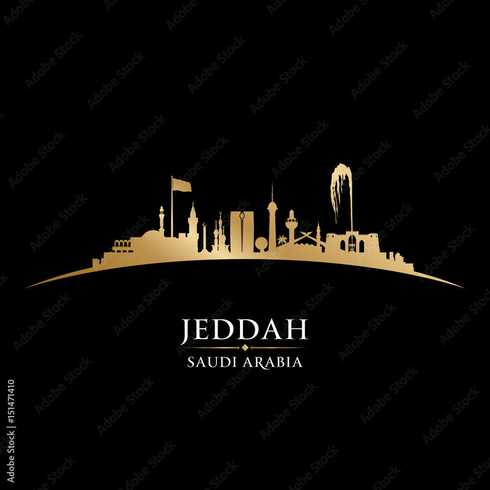 Jeddah Saudi Arabia city skyline silhouette black background
