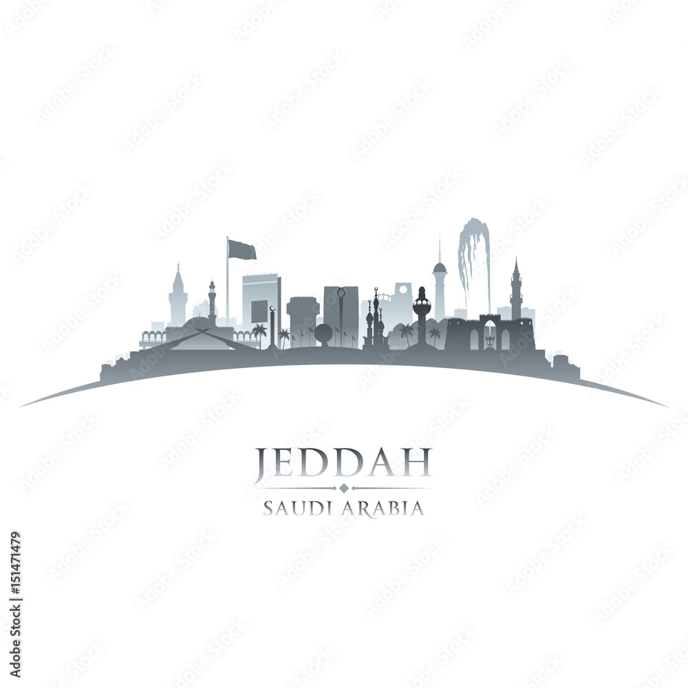Jeddah Saudi Arabia city skyline silhouette white background