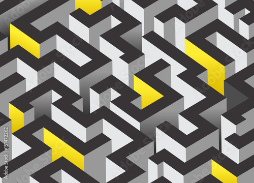 Black, white and orange maze, labyrinth. Endless pattern - horizontal version
