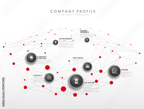 Company profile overview template with red circles and dots - light version.