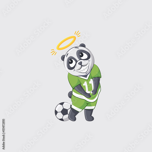 Stock vector illustration sticker emoji emoticon emotion isolated illustration character kicker panda football player goalkeeper forward defender angel nimbus overhead