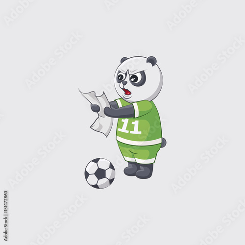 Stock vector illustration sticker emoji emoticon emotion isolated illustration character kicker panda football player goalkeeper forward defender thinks strategy plan