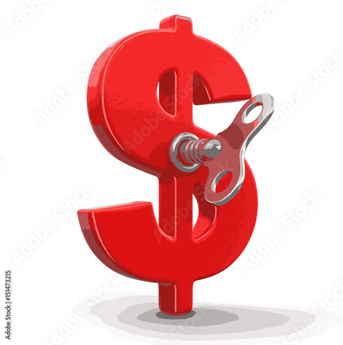 Dollar Sign with winding key. Image with clipping path