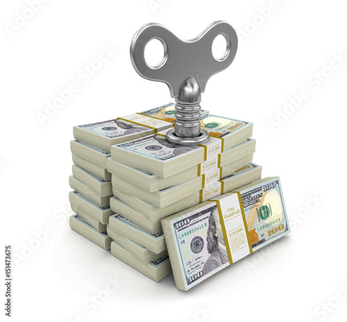 Pile of Dollars with key. Image with clipping path