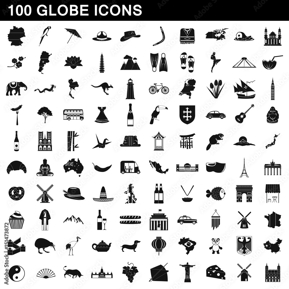 Obraz premium 100 globe icons set, simple style