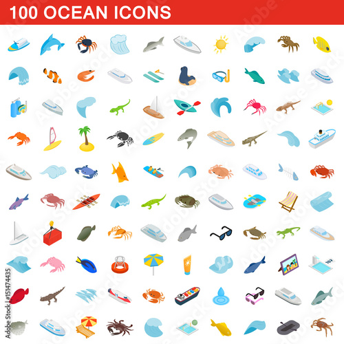 100 ocean icons set, isometric 3d style © juliars