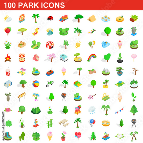 100 park icons set, isometric 3d style
