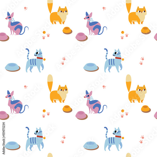 Unusual seamless pattern with cute cartoon cats. photo