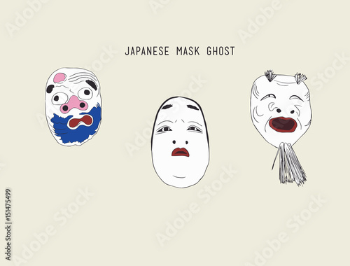 japanese ghost masks vector photo